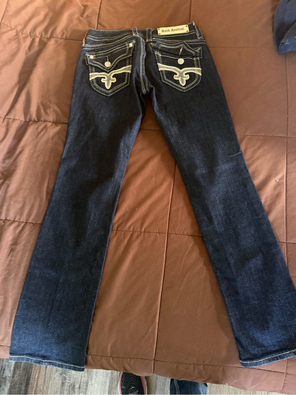 Rock Revival Easy Straight Leg Dark Indigo Jeans with Contrast Back Stitching